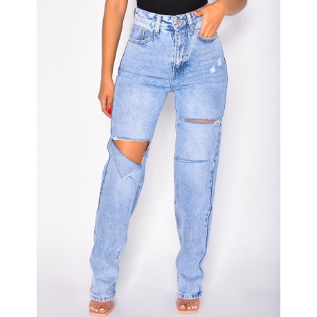 Ripped high-waisted jeans