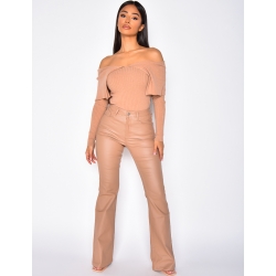 Jeans huilé taille haute taupe Jeans huilé taille haute taupe