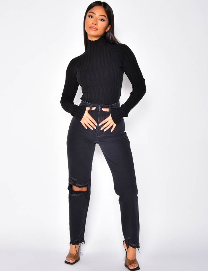 Jeans destroy taille haute