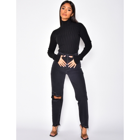 Jeans destroy taille haute
