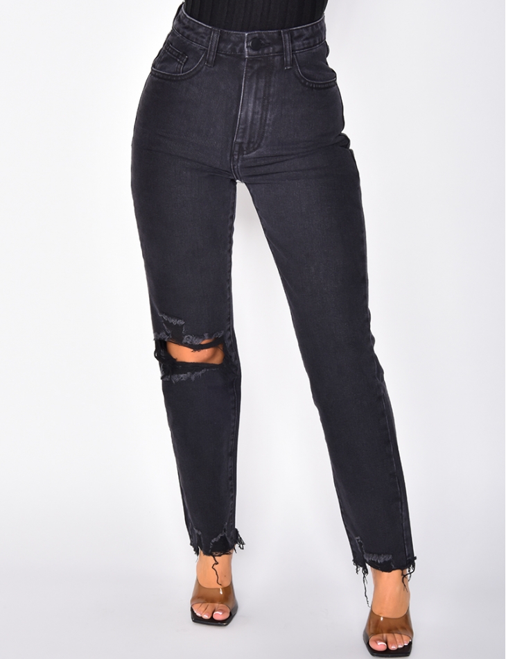 Jeans destroy taille haute