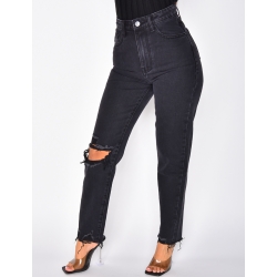 Jeans destroy taille haute