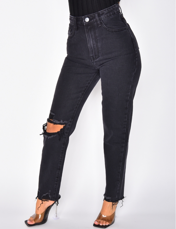 Jeans destroy taille haute