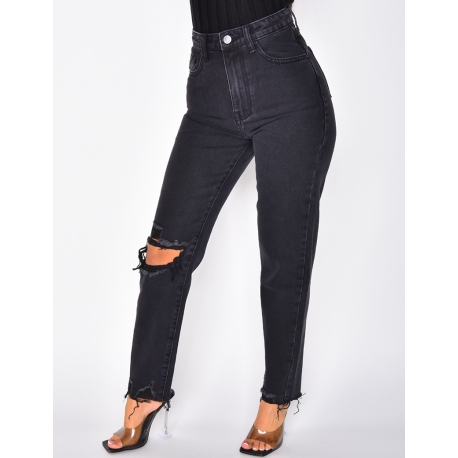 Jeans destroy taille haute