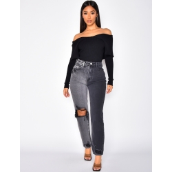 Jeans destroy bi-color coupe droite Jeans destroy bi-color coupe droite