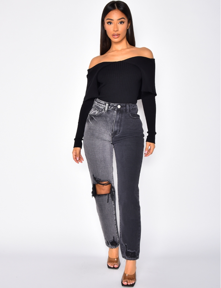 Jeans destroy bi-color coupe droite Jeans destroy bi-color coupe droite