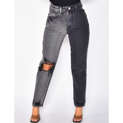 Jeans destroy bi-color coupe droite Jeans destroy bi-color coupe droite