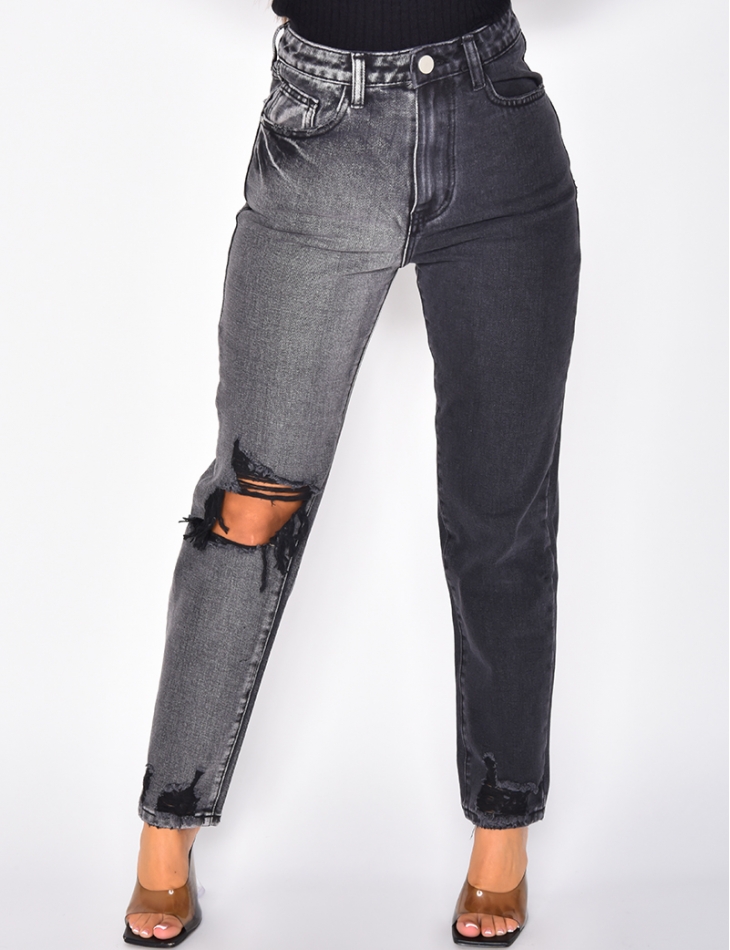 Jeans destroy bi-color coupe droite Jeans destroy bi-color coupe droite
