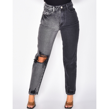 Jeans destroy bi-color coupe droite Jeans destroy bi-color coupe droite
