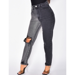 Jeans destroy bi-color coupe droite Jeans destroy bi-color coupe droite