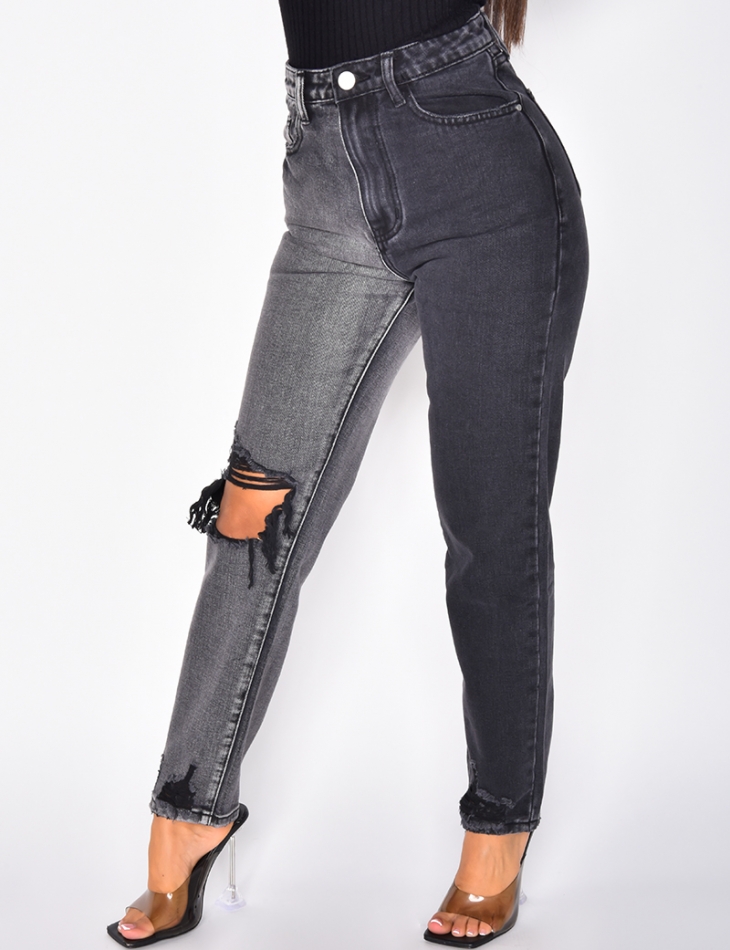 Jeans destroy bi-color coupe droite Jeans destroy bi-color coupe droite