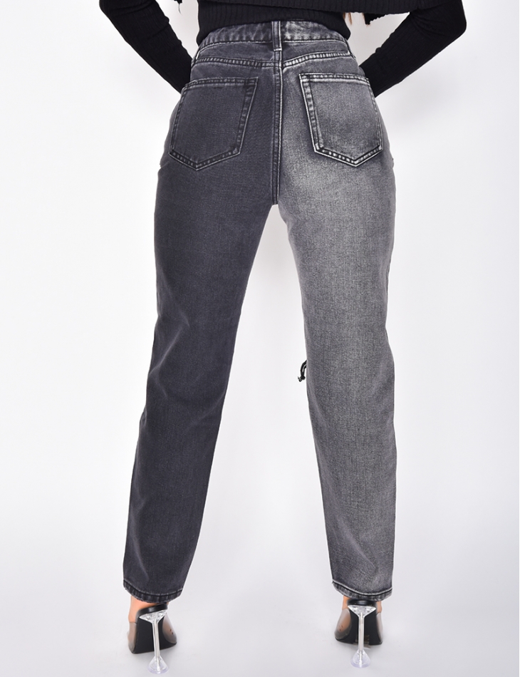 Jeans destroy bi-color coupe droite Jeans destroy bi-color coupe droite