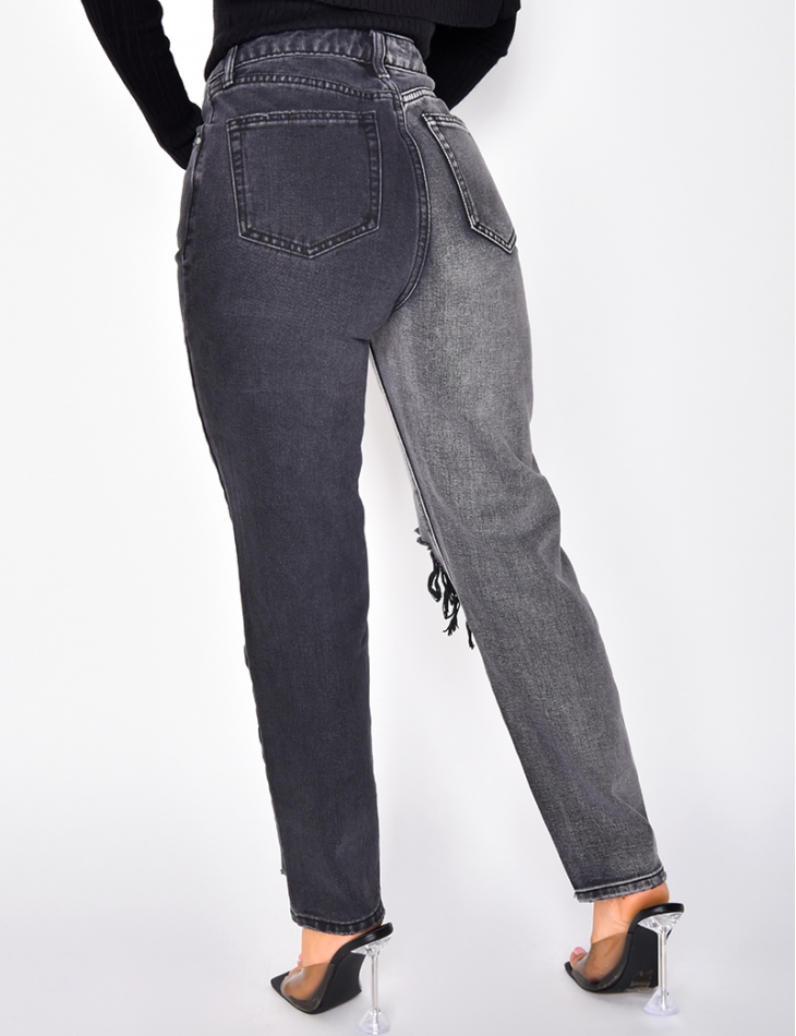 Jeans destroy bi-color coupe droite Jeans destroy bi-color coupe droite