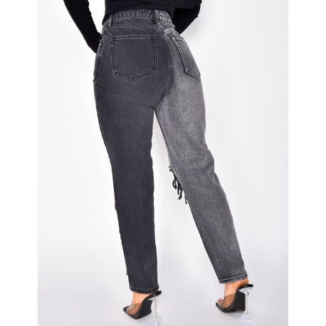 Jeans destroy bi-color coupe droite Jeans destroy bi-color coupe droite