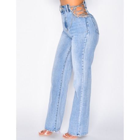 Jeans coupe droite avec chaînes Jeans coupe droite avec chaînes