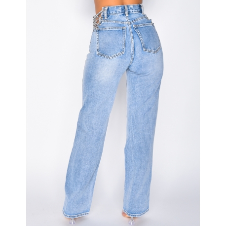 Jeans coupe droite avec chaînes Jeans coupe droite avec chaînes