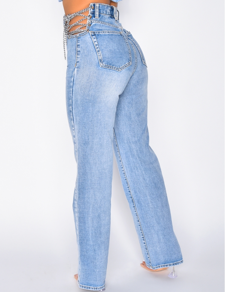 Jeans coupe droite avec chaînes Jeans coupe droite avec chaînes