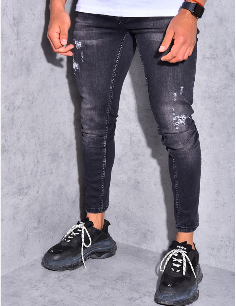 Jeans destroy à ficelle