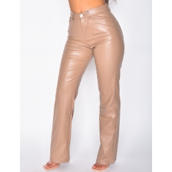 Pantalon coupe droite en cuir vegan Pantalon coupe droite en cuir vegan