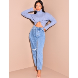 Jeans coupe droite taille haute destroy Jeans coupe droite taille haute destroy