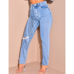 Jeans coupe droite taille haute destroy Jeans coupe droite taille haute destroy