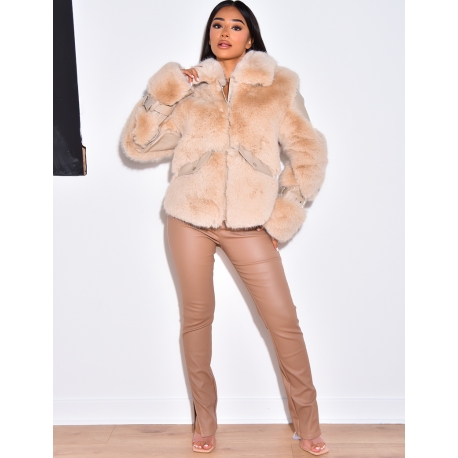 Veste bi-matière en simili et fausse fourrure Veste bi-matière en simili et fausse fourrure