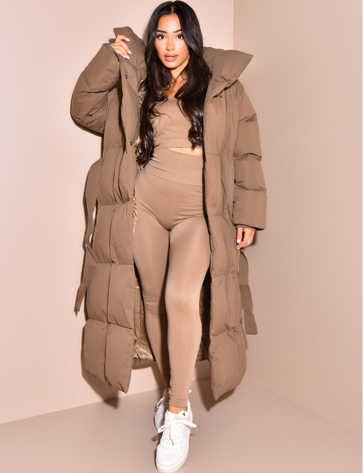 Doudoune longue matelassée à nouer