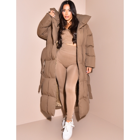 Doudoune longue matelassée à nouer