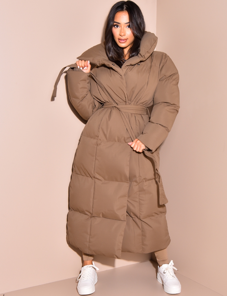 Doudoune longue matelassée à nouer
