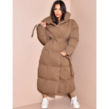 Doudoune longue matelassée à nouer