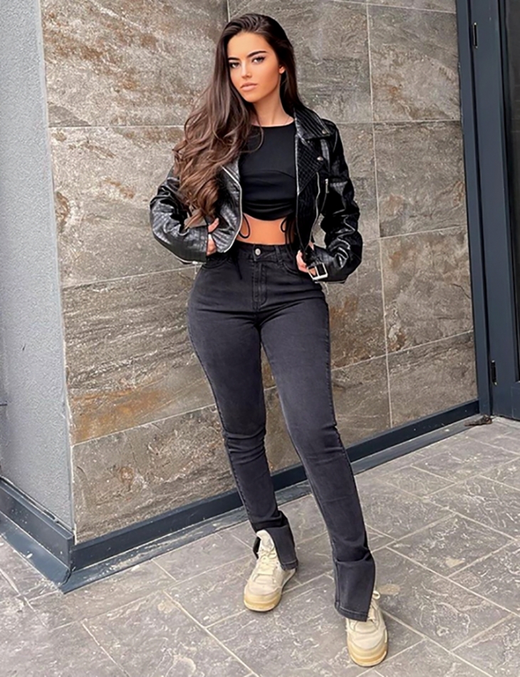 Jeans skinny taille haute à fentes