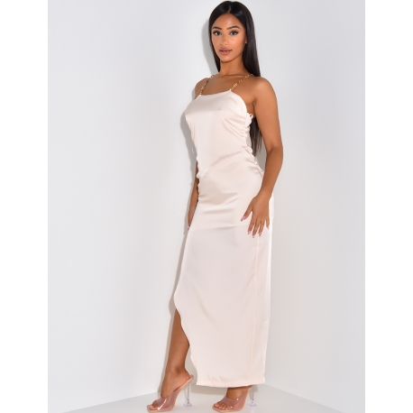 Robe longue en satin à bretelles maillons Robe longue en satin à bretelles maillons