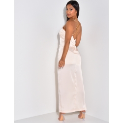 Robe longue en satin à bretelles maillons Robe longue en satin à bretelles maillons