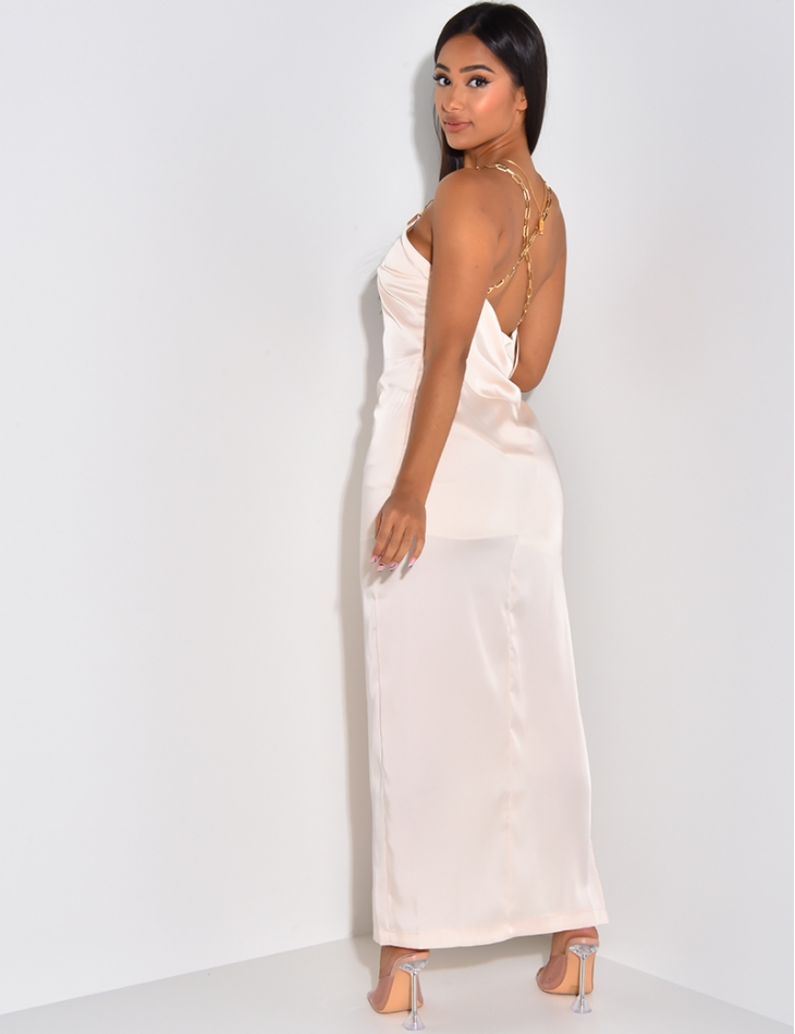 Robe longue en satin à bretelles maillons Robe longue en satin à bretelles maillons