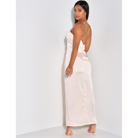 Robe longue en satin à bretelles maillons Robe longue en satin à bretelles maillons
