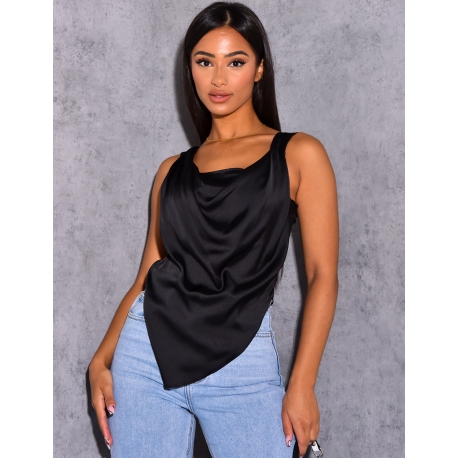 Crop-top en satin asymétrique
