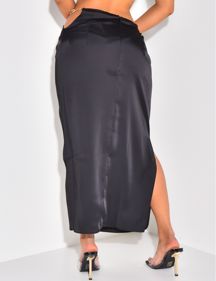 Jupe longue en satin à fente