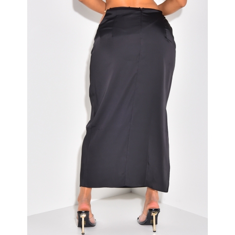 Jupe longue en satin à fente