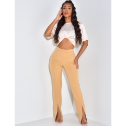 Pantalon de tailleur coupe droite à fente Pantalon de tailleur coupe droite à fente