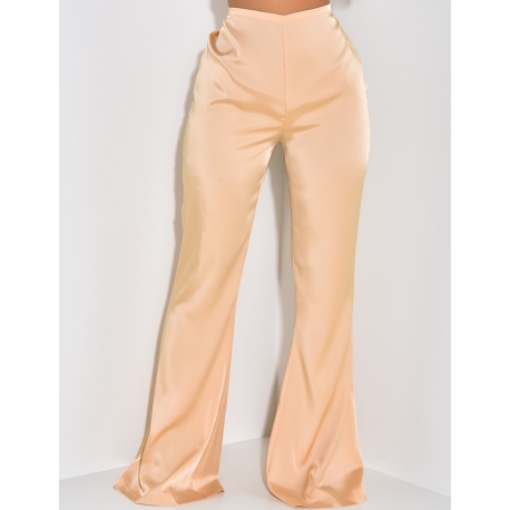 Pantalon en satin fluide taille haute patte d'eph Pantalon en satin fluide taille haute patte d'eph