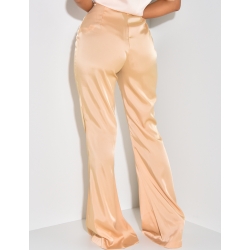 Pantalon en satin fluide taille haute patte d'eph Pantalon en satin fluide taille haute patte d'eph