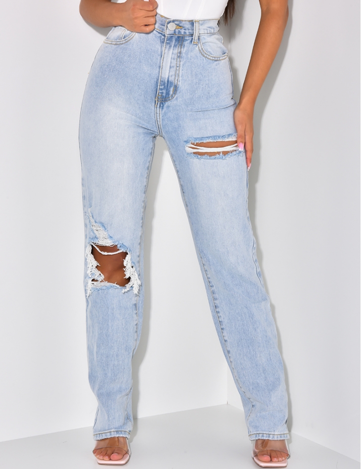 Jeans coupe droite destroy Jeans coupe droite destroy