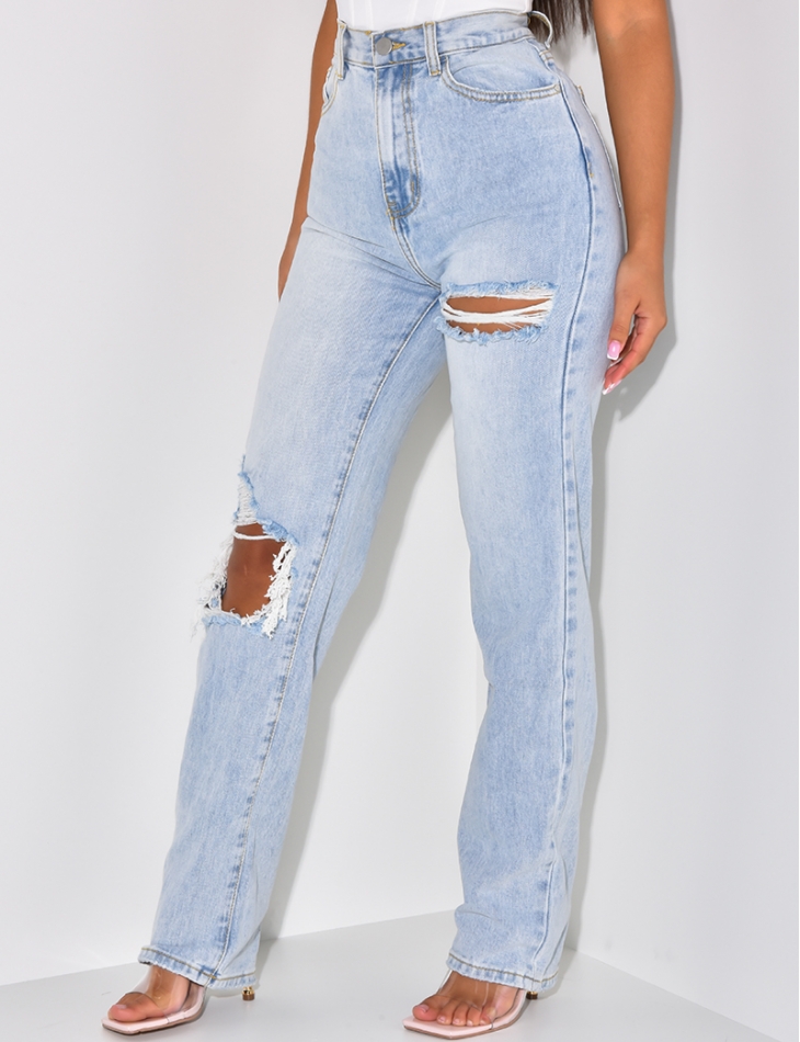 Jeans coupe droite destroy Jeans coupe droite destroy