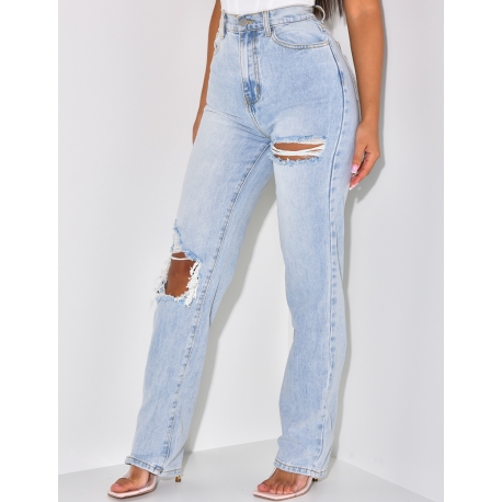 Jeans coupe droite destroy Jeans coupe droite destroy