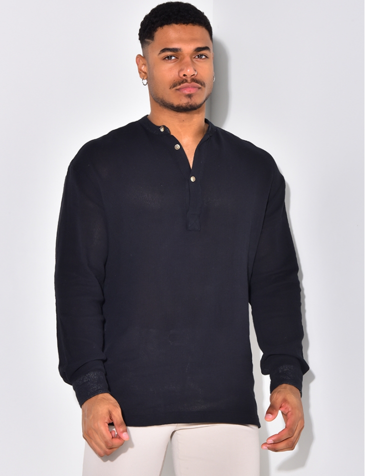 Round neck button up shirt effect T shirt
