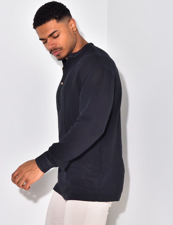 T-shirt effet chemise à boutonner col rond