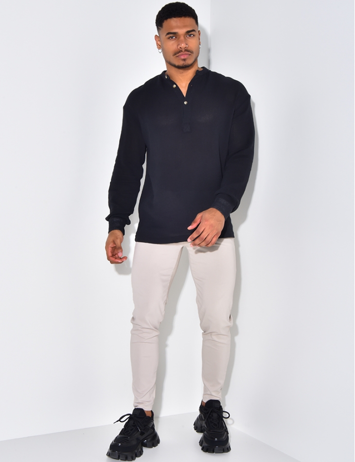 T-shirt effet chemise à boutonner col rond