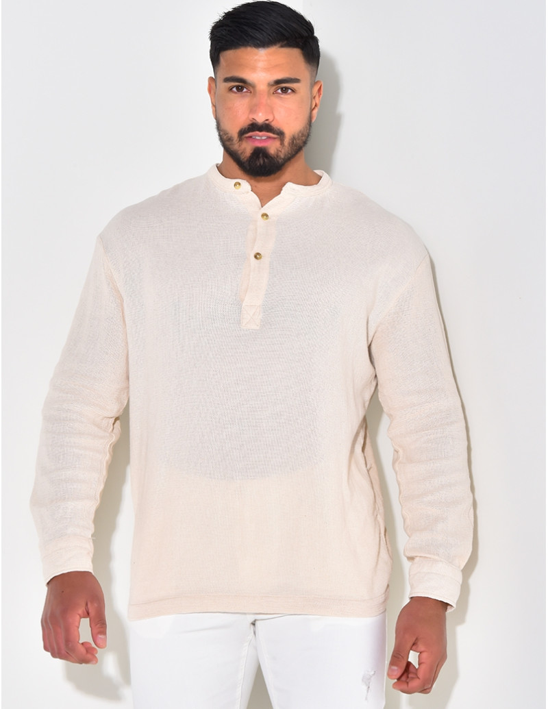 T-shirt effet chemise à boutonner col rond