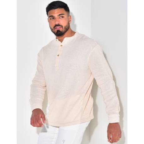 T-shirt effet chemise à boutonner col rond T-shirt effet chemise à boutonner col rond