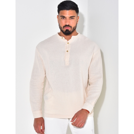 T-shirt effet chemise à boutonner col rond T-shirt effet chemise à boutonner col rond